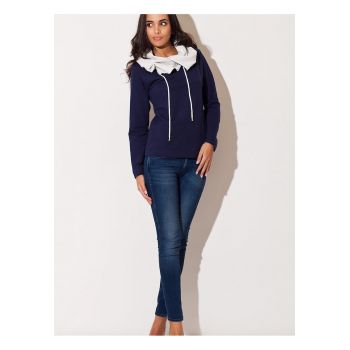 Hanorac dama  maneci lungi - gluga - bumbac 95% elastan 5% - bleumarin