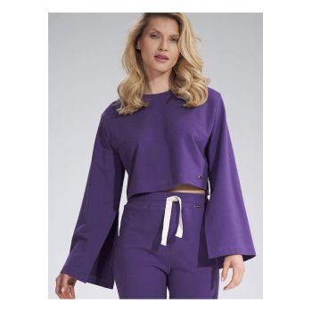 Hanorac  scurt - violet - bumbac - maneci cu fante largi -
