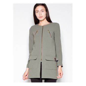 Palton dama  croiala dreapta - fermoar - buzunare decorative - verde - poliester