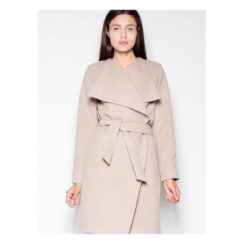 Palton dama  elegant - cu guler raspandit - bej - poliester 80% - viscoza 20%
