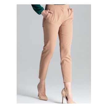 Pantaloni dama  7/8 - cu pliuri - bej - poliester/viscoza