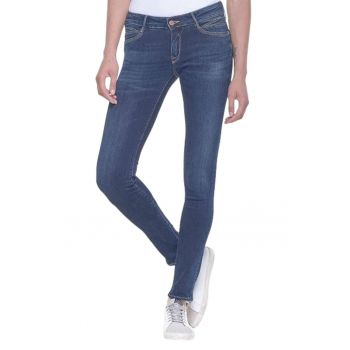 Pantaloni dama  denim - talie medie - bleumarin - bumbac - XS