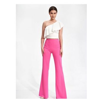 Pantaloni dama  evazati - elastic - roz - poliester