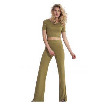 Pantaloni dama -  evazati - talie elastica - verde - viscoza -