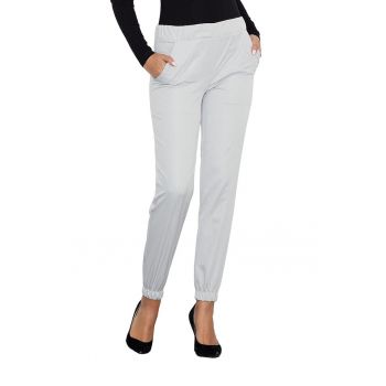 Pantaloni dama  gri - cu talie elastica - buzunare - poliester/elastan -