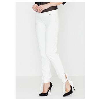 Pantaloni dama  K393 - alb - poliester si elastan - model skinny - talie elastica -