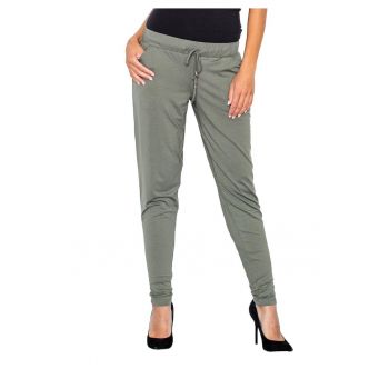 Pantaloni dama  M280 - verde - viscoza/elastan - legati in talie - lejeri -