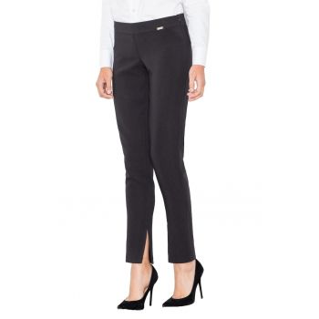 Pantaloni dama  M474 - negru - elastici - cu talie inalta - din poliester/elastan/viscoza -