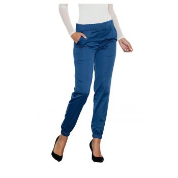 Pantaloni dama  M556 - albastri - talie elastica - cu buzunare - poliester/elastan