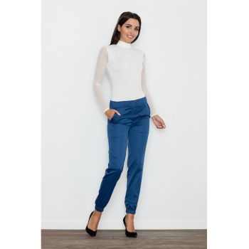 Pantaloni dama  M556 - albastri - talie elastica - poliester 95% -