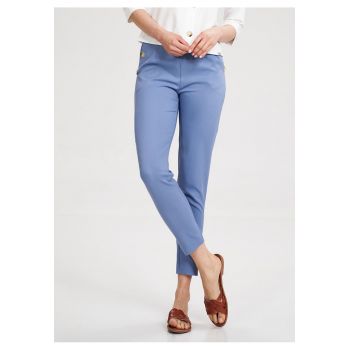 Pantaloni dama  M696 - eleganti - cu nasturi - albastri - poliester