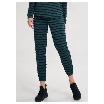 Pantaloni dama  M813 - verzi - talie elastica - din poliester/elastan/viscoza - cu dungi -