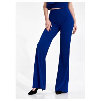 Pantaloni dama  M874 - talie inalta - largi - albastru - poliester/elastan -