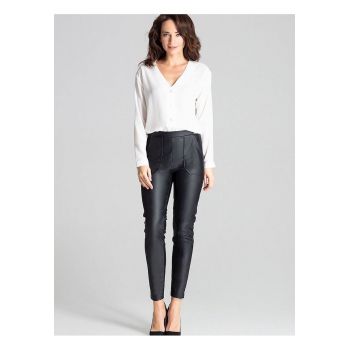 Pantaloni dama -  piele ecologica - buzunare mari - negru