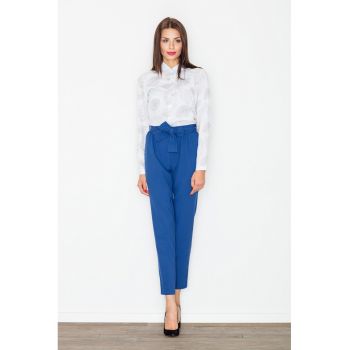 Pantaloni dama  skinny - bleumarin - cu cravata in talie -