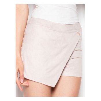 Pantaloni scurti dama  bej - poliester - croiala dreapta - fermoar decorativ -