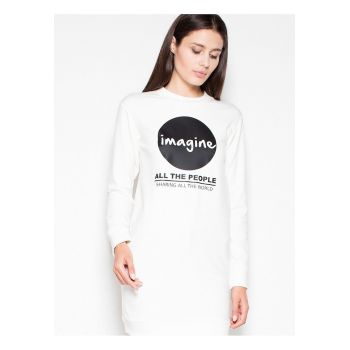 Pulover dama  bej - bumbac - imprimeu original - maneci lungi