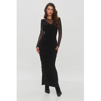 Rochie bodycon drapata cu maneci semitransparente