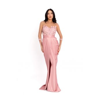 Rochie de satin cu detaliu floral