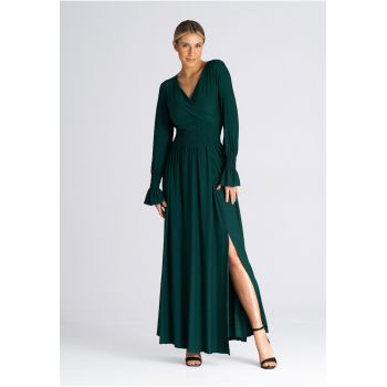 Rochie maxi  verde - decolteu in V - talie elastica - poliester 95% - elastan 5% -