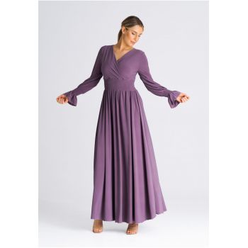 Rochie maxi  violet - maneci lungi - din poliester -