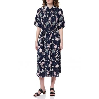 Rochie midi -  floral - bleumarin - 100% viscoza -