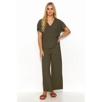 Set de tricou si pantaloni cu croiala larga - Kaki