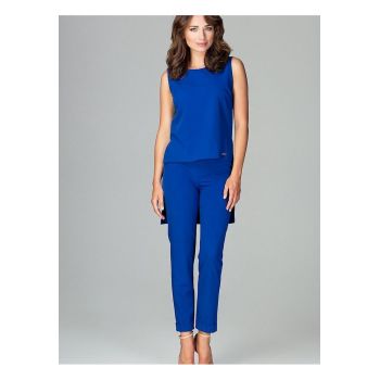 Set elegant  bluza fara maneci - pantaloni clasici - albastru - poliester si viscoza