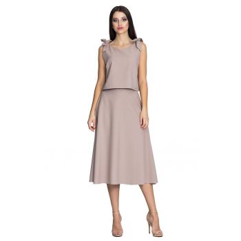 Set fusta si bluza  top cu bretele - fusta evazata - bej - material poliester