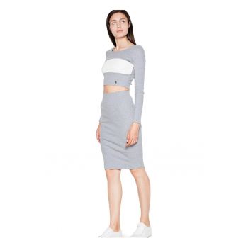 Set fusta si crop top -  gri - bumbac/elastan -