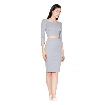 Set fusta si crop top -  gri - bumbac/elastan