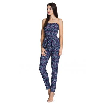 Set pantaloni lungi si bluza corset -  model M606 - bleumarin - poliester