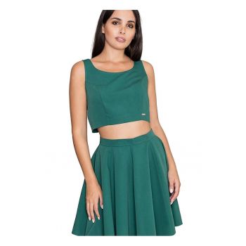Set top si fusta  scurt - evazat - verde - poliester-viscoza