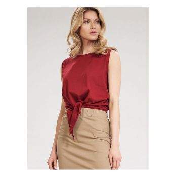 Top dama  bumbac 100% - rosu - decolteu semi-rotund - cravata in fata -
