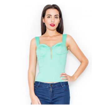 Top dama  corset cu bretele largi - fermoar scurt - verde - elastan si poliester
