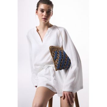 Bluza de plaja supradimensionata cu decolteu in V - din bumbac