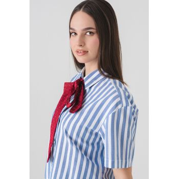 Camasa cu imprimeu cu model in dungi si maneci scurte