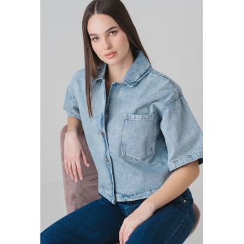 Camasa din denim cu maneci cazute