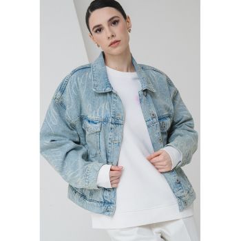 Jacheta din denim cu imprimeu logo Lou