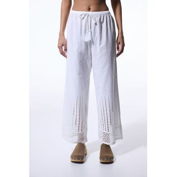 Pantaloni de plaja - de bumbac - cu dantela Sangallo