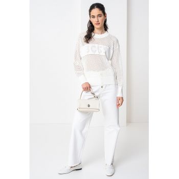 Pulover cu decolteu la baza gatului si model cu perforatii Fhein