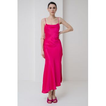 Rochie asimetrica de satin cu bretele subtiri