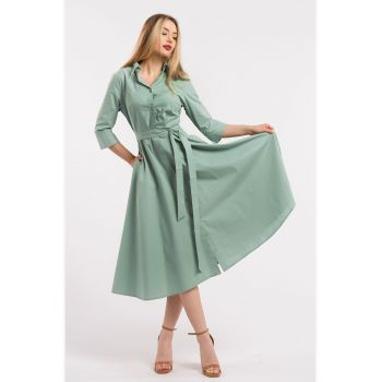 Rochie-camasa evazata cu cordon in talie
