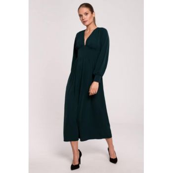 Rochie maxi cambrata in talie cu decolteu in V -