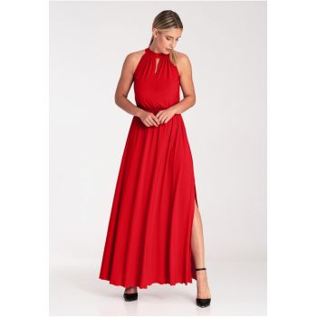 Rochie maxi  rosie - eleganta - fara maneci - poliester