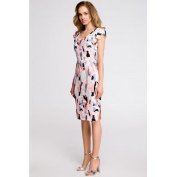 Rochie tip creion cu decolteu si maneci scurte -