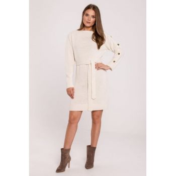 Rochie tip pulover cu nasturi decorativi pe maneci -