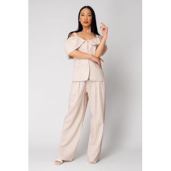Set Sacou cu umeri cazuti pantalon lung Beige 16633