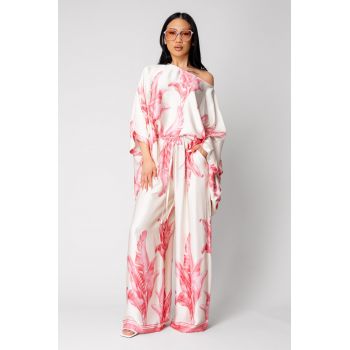 Set Shells Bluza si pantalon lung din mix matase Off White/ Rose 16714