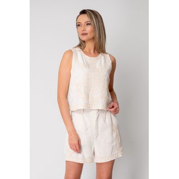 Set Vesta si pantalon scurt cu broderie Beige 16608